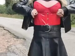 Sissy sluts in black leather outfit