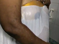 Chunky black desi bhabhi showering