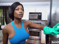 amateur ebony maid gets cleaning big dick