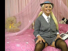 brit schoolgirl drains In Stockings And Garter