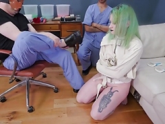 Fat-ass brat girl gets punished with knob and man feet