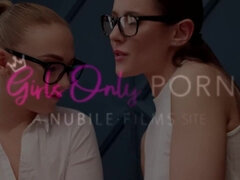 Thanks For Coming - nerdy lesbian in glasses Sybil and her sexy girlfriend make out