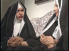Two nuns are comforting a sister, but she don't know they're 2 insane she-creatures!