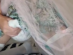 Diaper Sissy fucks a pillow and masturbates in her tutu dress