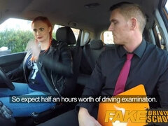 Fake Driving School Examiner sprays cum all over learners hairy pussy