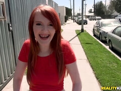 Medium boobed redhead Krystal Orchid gets paid for blowjob by stranger
