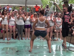 Great amateur Wet T-Shirt Contest outdoors by the pool