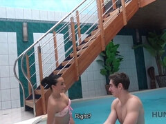 Watch this kinky brunette teen get down and dirty in a small spa center