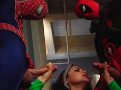 Allie Haze gets fucked hard by two super heroes