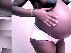 Africain, Noire, Doigter, Maman, Mamelons, Enceinte