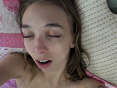 Skinny sweet Breezy Bri gets her pussy licked until she cums in POV GFE