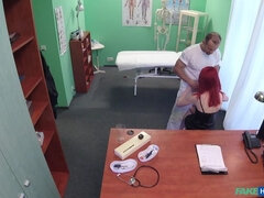 Cute Redhead Rides Doctor for Cash