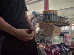 Jerk off in the store, cum in public