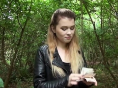 European slut gives a blowjob and furthermore fucked in the woods for cash
