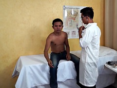 Slim Asian ass fingered by doctor before bareback sex