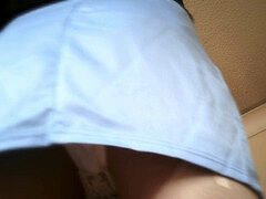 Satin Blue microskirt & white Lace g-string