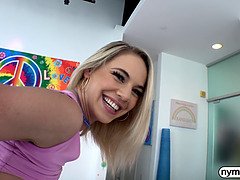 Petite blonde Kelsey Kane craves for a hard dick to pound her tight pussy in reverse cowgirl position