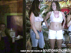 hot real college ladies doing wet tshirt contest on spring break south beach