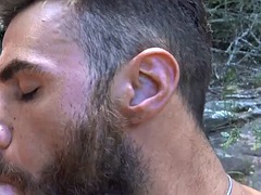 Latin Leche - Muscular Latino with a beard slobbers and rides a strangers cock in the street