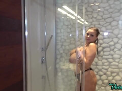 Curvy Chick with Fat Ass in Shower - Big wet tits solo