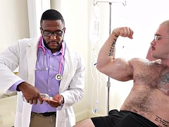 Muscle fetish Black doctor jerks off hunks cock