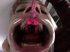 Freckled Freak Faye Reagan gets tied up and spit-roasted in hardcore bondage
