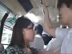 Mature Japanese MILF is groped and fucked in a bus