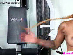 ebony tgirl dirty dancing and draining off at gym