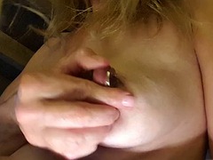 Nippleringlover - horny milf inserts flesh tunnels in extremely stretched nipple piercings