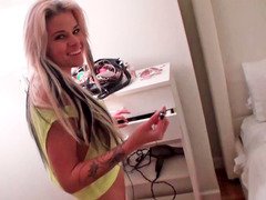 Gorgeous blonde is having sex with her very lucky roommate