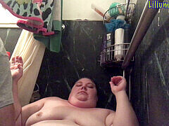 Obese girl, bath tub, tub