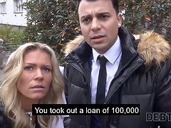 Debt collector Lily Bella trades her pierced pussy for Euro debt