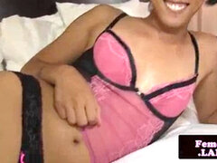 asian femboy solo draining her candy stick