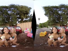 VR hot babe car wash threesome - Babe