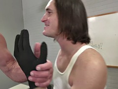 Fisting stud with gloves fucks gaydaddys hairy ass with his fist