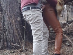 Risky public sex with a redhead teen in the winter forest