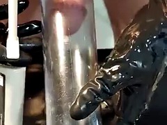 Pumping my small cock, sounding, masturbating with latex gloves and a huge load
