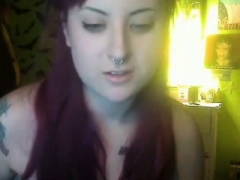 EMO girl eats cum of little purple pole on webcam