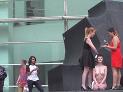 Petite Slut Nerea Falco Shaves Head and Gets Gang Fucked in Public!
