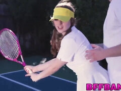 Dark haired tennis babes fed cum point of view after fucking foursome