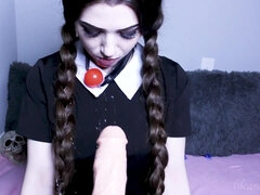 Wednesday Addams oral cumming dildo bang facial