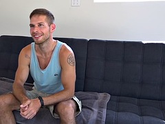 Sexy amateur solo athlete jerks off cock at casting after interview