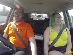 Green-haired fat bitch fucks Ryan Ryder in the car