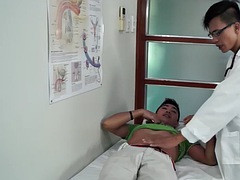 Asian twink anal examined with medical tools after giving BJ