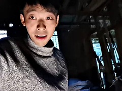 Cum boy Masturbation china Asia forest wooden house outdoor