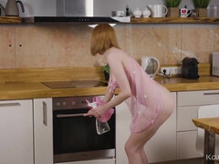 Monica Sayer Busty 18yo Redhead Teen Housekeeper - Monica solo masturbation in the kitchen