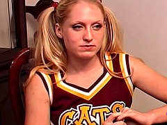Sexy mature woman has fun with hot cheerleaders on the dining table
