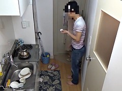 Guy enjoys the sexual advantages of hot Japanese mature maids who are paid to clean his room.