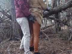 Risky public sex with a redhead teen in the winter forest