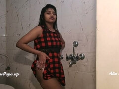 beautiful Indian desi bollywood model Alia Advani in bathroom taking shower